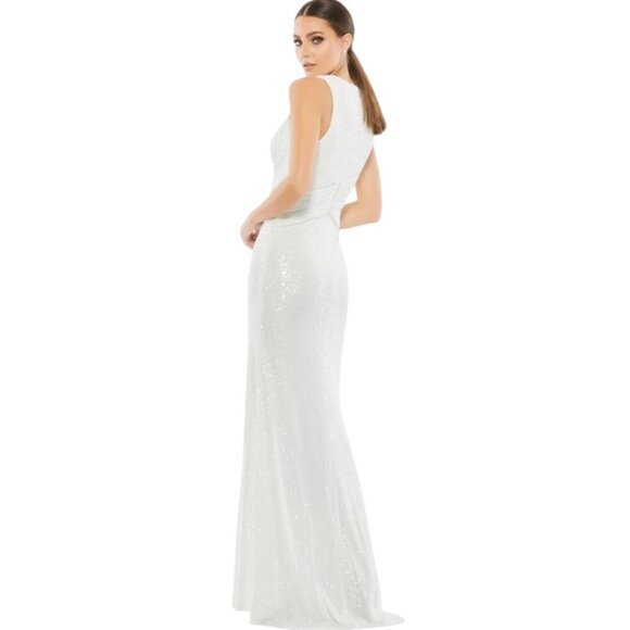 NEW NWT White Mac Duggal Long Formal  sequin Dress Size 0 Size XS - Picture 3 of 4